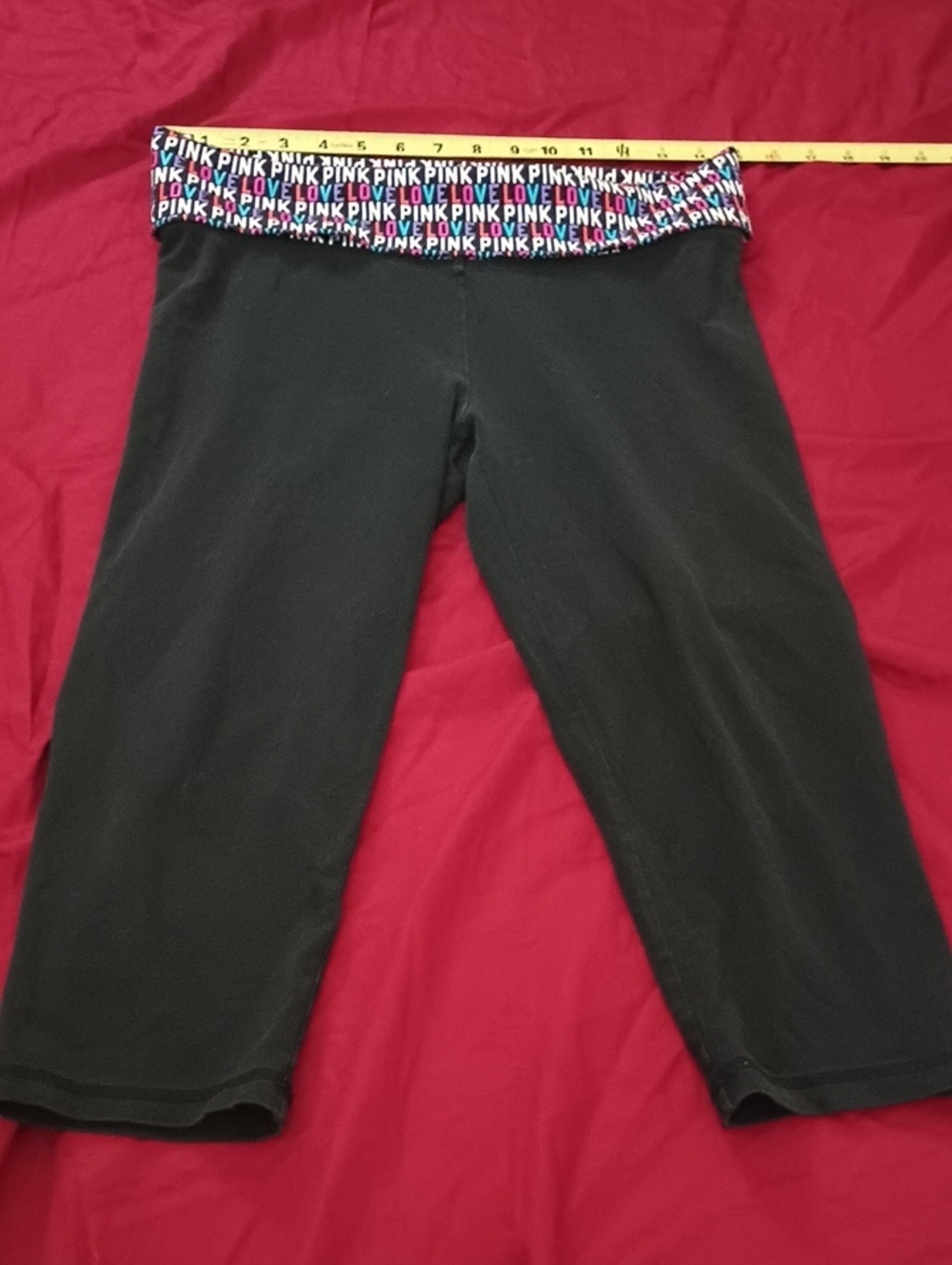 PINK Victoria's Secret Black Fold-Over Waist Capri Leggings Size M Love Pink